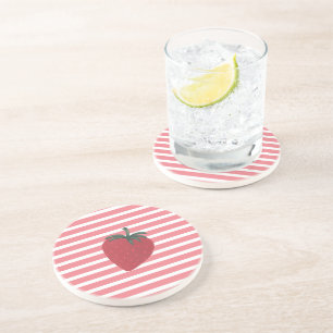 Posavasos Frutos de fresa y rayas rojas