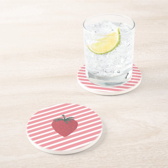 Posavasos Frutos de fresa y rayas rojas (Lado)