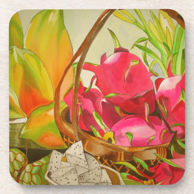 Posavasos Frutos tropicales acuarela todavía arte de la vida (Frente)