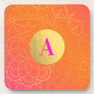 Posavasos Fucsia Rosa Naranja y Dorado Glam Mandala Indio