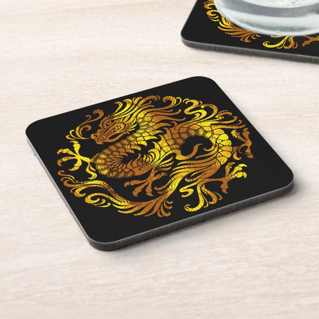 Posavasos Fuego Dorado: Grabado de un Dragón (Lado Izquierdo)