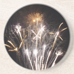 Posavasos Fuegos artificiales blancos y dorados II Celebraci