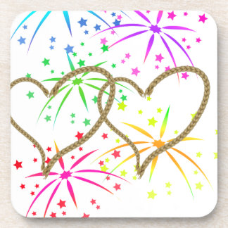 Posavasos Fuegos artificiales románticos enredados corazones
