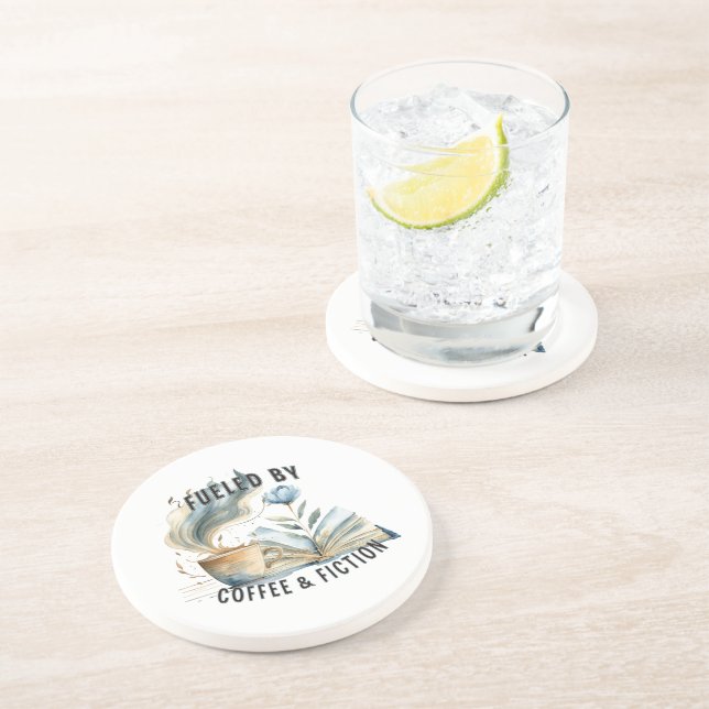 Posavasos Fueled by Coffee & Fiction Sandstone Coaster (Lado)