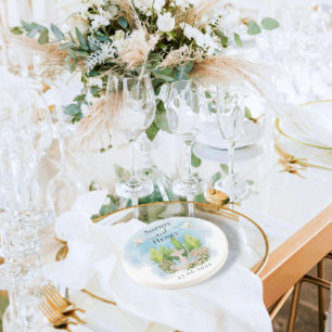 Posavasos Fuente elegante   palomas florales Boda Lujo