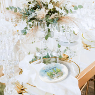Posavasos Fuente elegante   palomas florales Boda Lujo