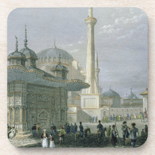 Posavasos Fuente y cuadrado de St. Sophia, Estambul, engra