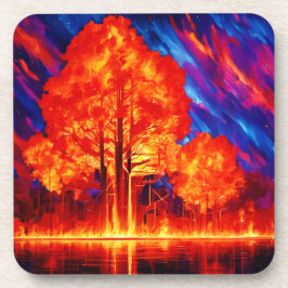 Posavasos Fuerte incendio forestal en colores vivos