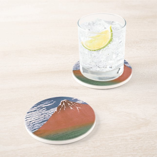 Posavasos Fuji Rojo, El Volcán Aka Fujiyama Katsushika Hokus (Lado)