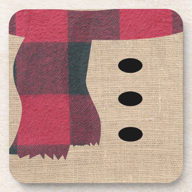 Posavasos Fun Farmhouse Burlap Snowman Plaid Scarf & Button (Frente)