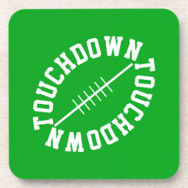 Posavasos Fun White Slant Football TOUCHDOWN On Bright Green