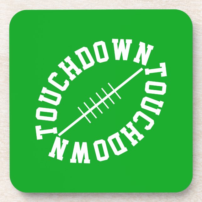 Posavasos Fun White Slant Football TOUCHDOWN On Bright Green (Frente)