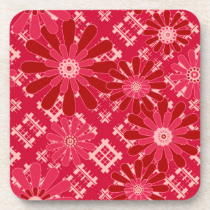 Posavasos Funda floral , floral , plaid , rojo , rojo , rúst