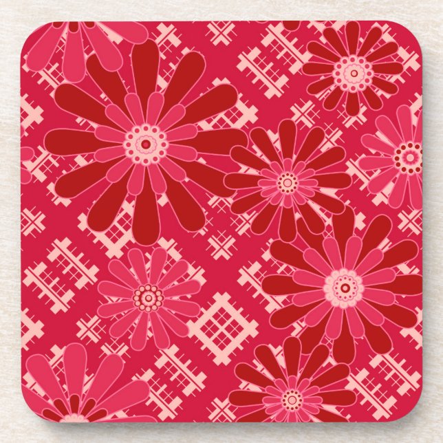 Posavasos Funda floral , floral , plaid , rojo , rojo , rúst (Frente)