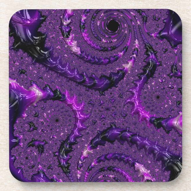 Posavasos Funky Bold Boho Purple Digital Resumen Fractal (Frente)