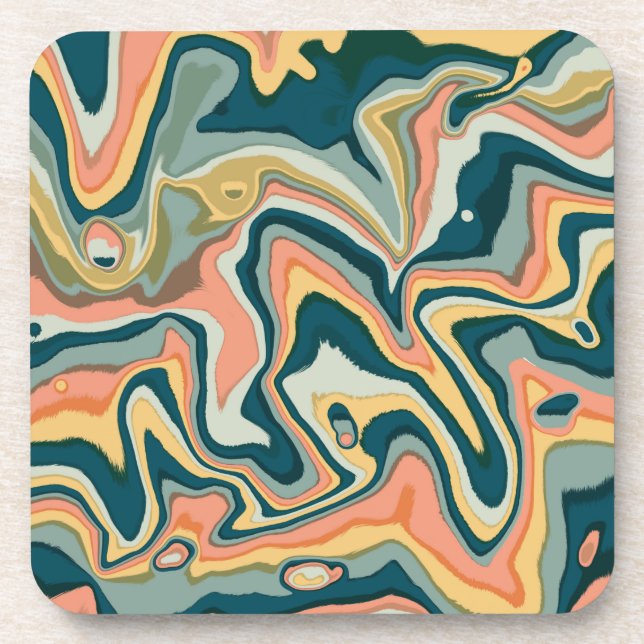 Posavasos Funky Bold Colorido Artsy Marble Swirl Ebru (Frente)