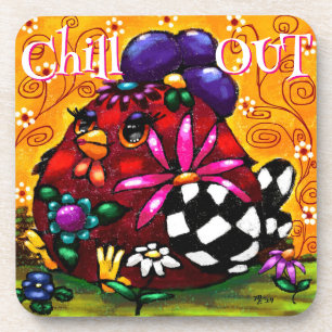 Posavasos Funky Chunky Floral de pollo colorido personalizad
