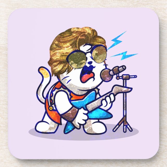Posavasos Funky Rockstar Cat - Guay Music Lover Kitty (Frente)