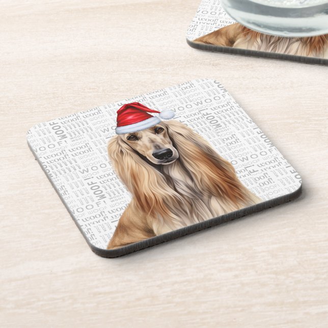 Posavasos Funny Afghan Hound Dog Woof Word Art Holiday (Lado Izquierdo)