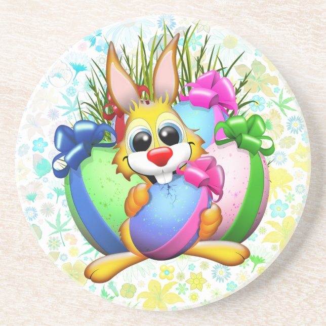 Posavasos Funny Bunny biting an Easter Egg (Frente)