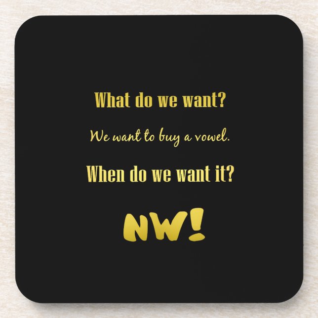 Posavasos Funny Buy a Vowel — Now! (Frente)