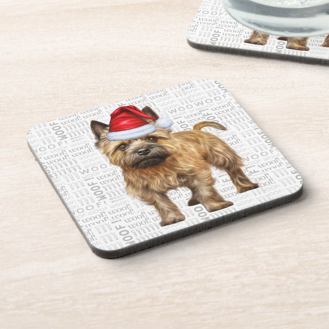 Posavasos Funny Cairn Terrier Dog Woof Word Art Holiday (Lado Izquierdo)