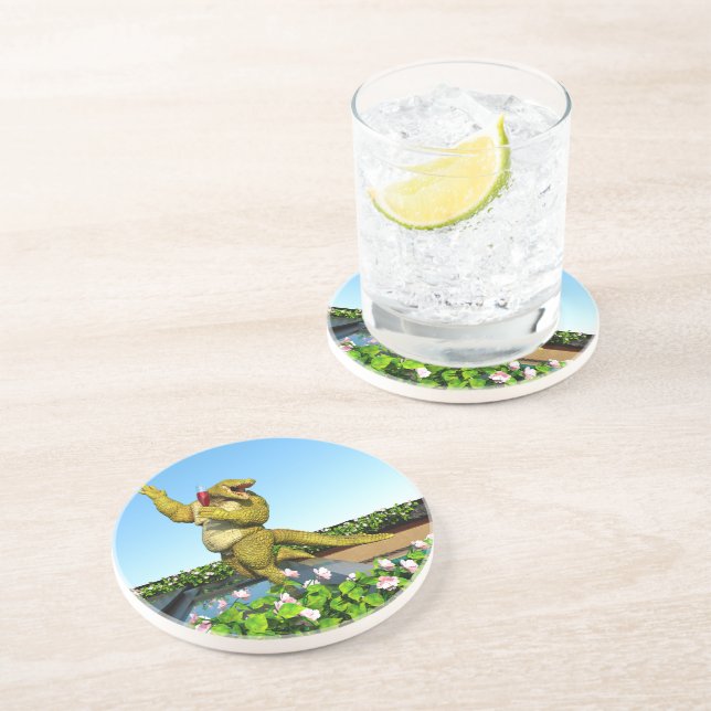 Posavasos Funny Crocodile Drinking Champagne (Lado)