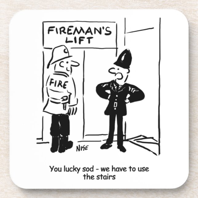 Posavasos Funny Fireman Firefighter and Policeman Cartoon (Frente)