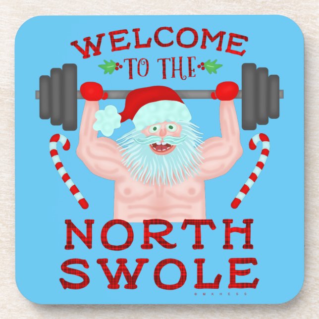 Posavasos Funny Navidades Santa Claus Swole Weightlifter (Frente)