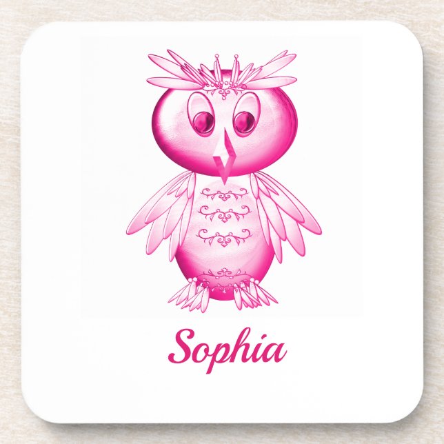 Posavasos Funny Pink Owl Personalized kids (Frente)