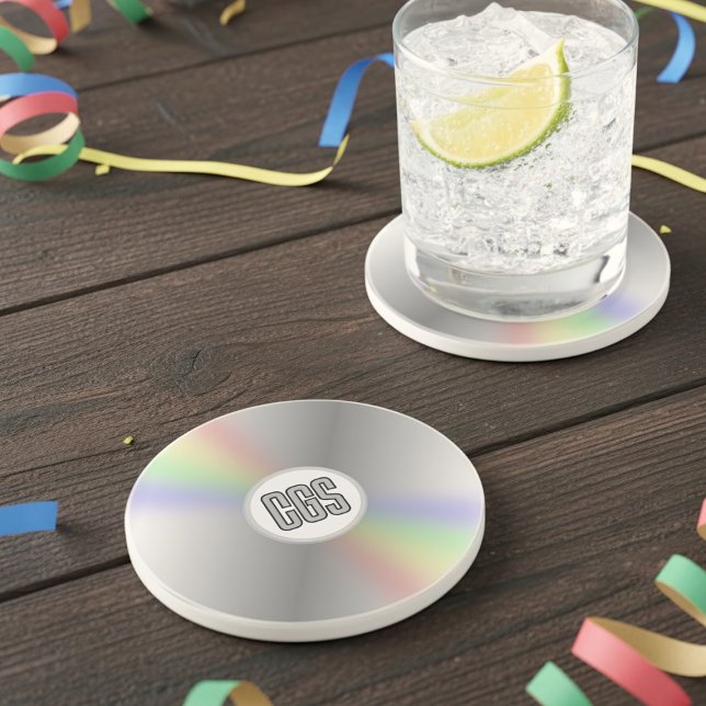 Posavasos Funny Retro Music CD DVD Monograma Y2K Coaster (A fun retro music cd inspired coaster with space for your initials)