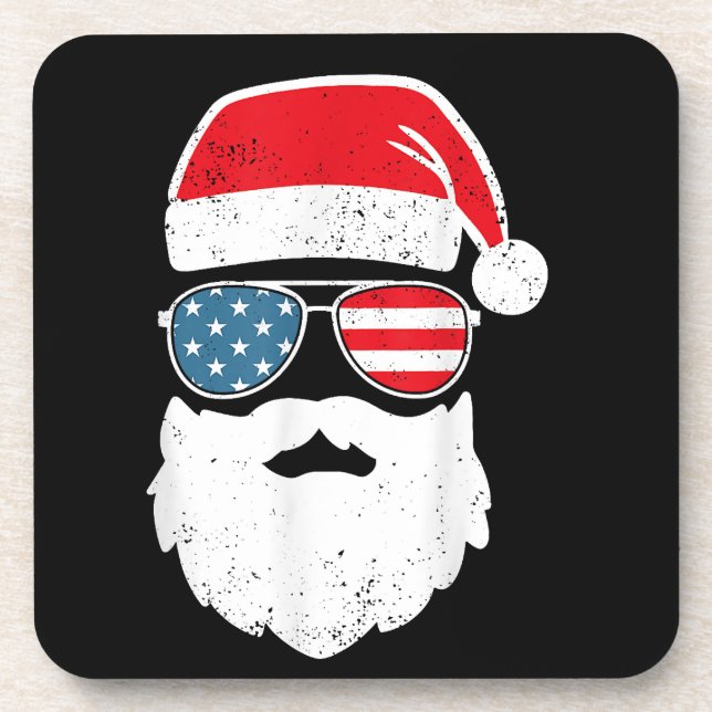 Posavasos Funny Santa Claus Face Gafas de sol Patriótico Ame (Frente)