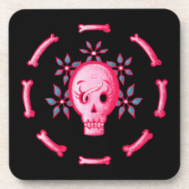 Posavasos Funny Skull Design - Calavera rosa con gusano feli