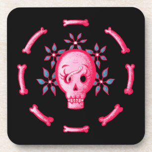 Posavasos Funny Skull Design - Calavera rosa con gusano feli