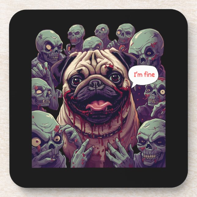 Posavasos Funny Zombie Bite Pug “I’m Fine” Halloween  (Frente)