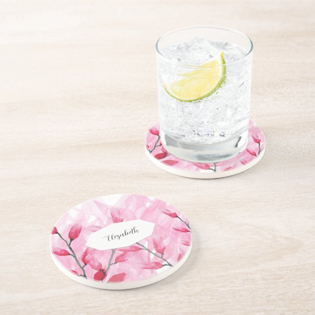 Posavasos Fusión Acuarela Rosa Floral Monogramada (Lado)