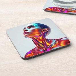 Posavasos Futuristic woman portrait, sci-fi aesthetics, neon