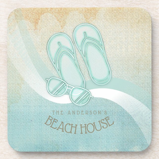 Posavasos Gafas de sol de Beach House y Flip Flops Aqua ID62 (Frente)