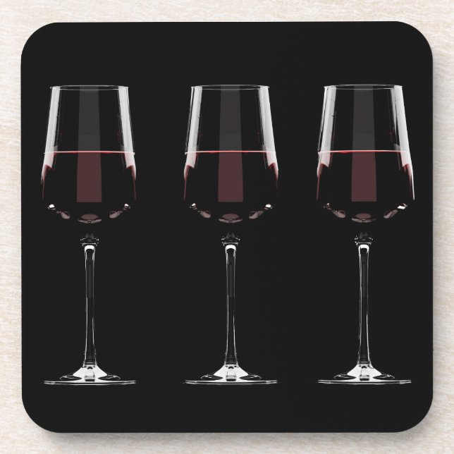 Posavasos Gafas de vino con vino tinto en negro (Frente)