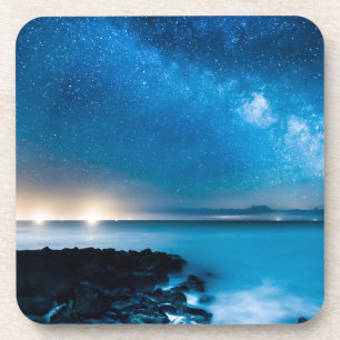 Posavasos Galaxia de la vía láctea sobre los barcos de pesca