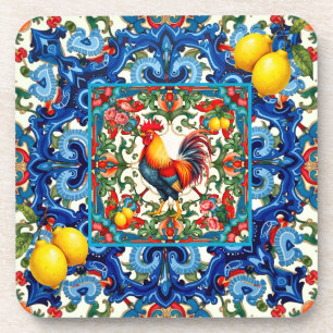 Posavasos gallo colorido, mediterráneo, mosaico, limón,