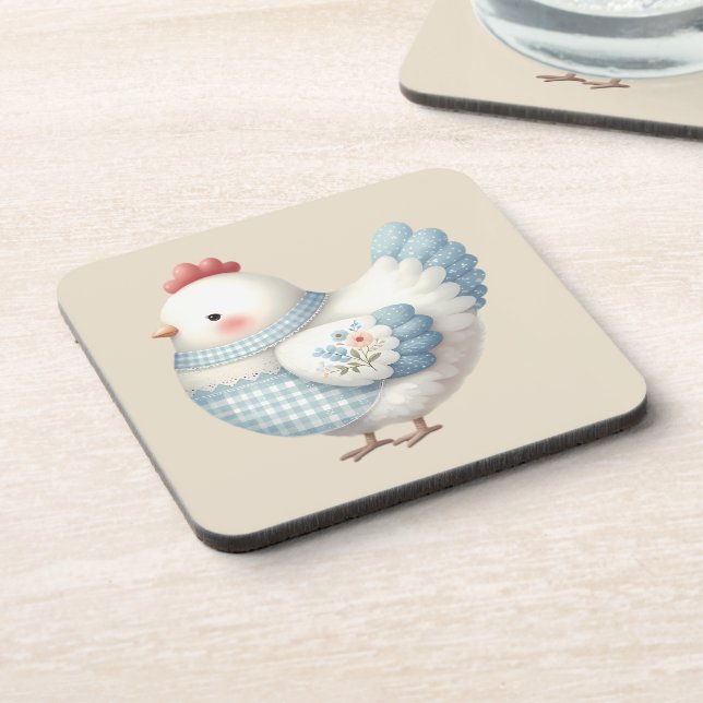 Posavasos Gallo de Casa de Campo de Cuadros Azules (Lado Izquierdo)