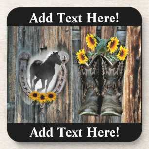Posavasos Galopando Cowboy Boots Horseshoe Sunflowers