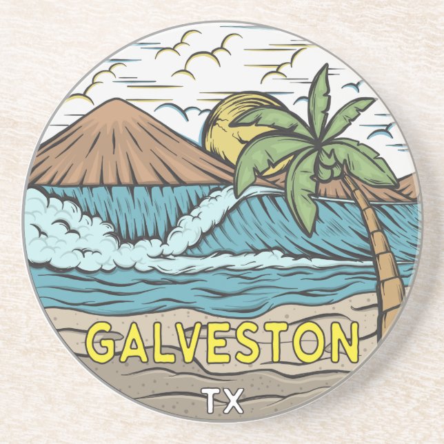 Posavasos Galveston Beach Texas Vintage (Frente)