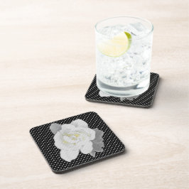 Posavasos Gardenia blanca Flor Polka blanco negro punto