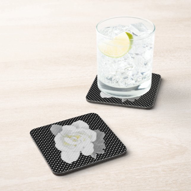 Posavasos Gardenia blanca Flor Polka blanco negro punto (Lado Derecho)