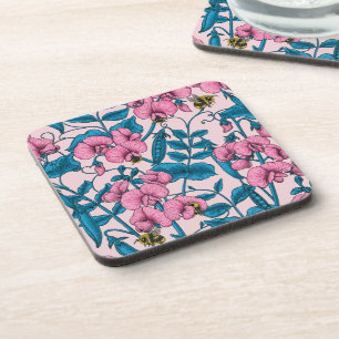 Posavasos Garzas y abejorros dulces, rosa y azul