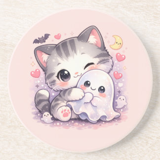 Posavasos Gatito abraza fantasma Kawaii