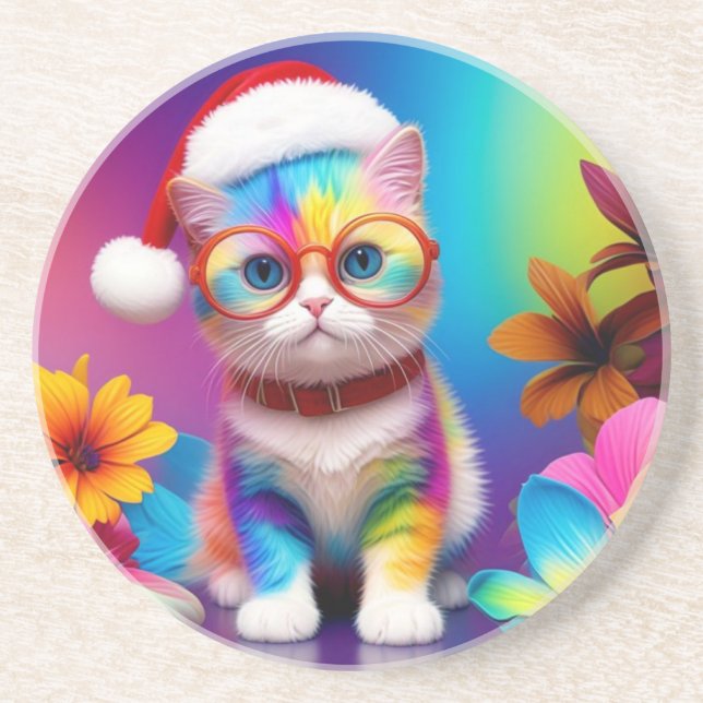 Posavasos Gatito arcoiris Santa Claus-57357 (Frente)
