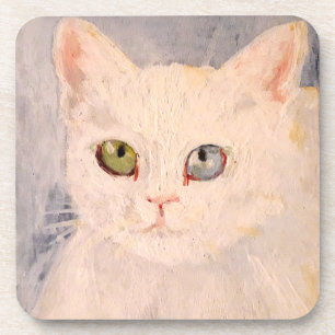Posavasos Gatito blanco con ojos azules y bebida de ojos ver